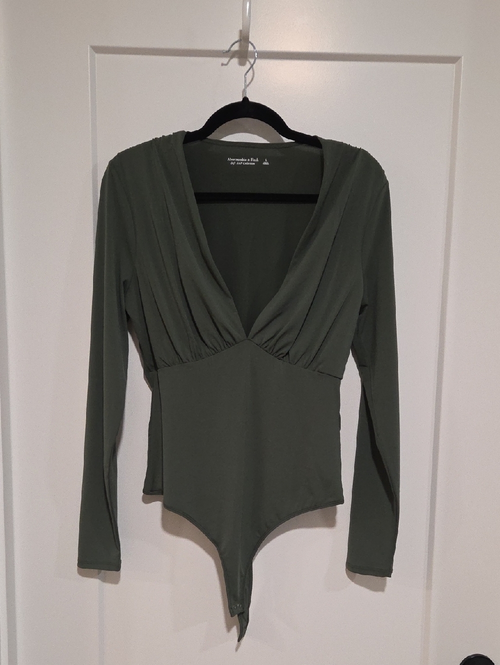 Abercrombie & Fitch Olive Deep V Long-Sleeve Bodysuit